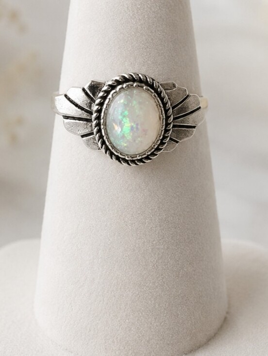 Source Unknown Jewelry - Silver Toned Metal Whimsigoth enchanted Fairycore Opal Sparkle Statement Ring